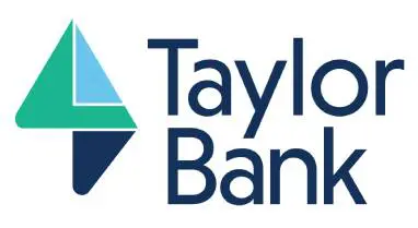 Taylor Bank logo with geometric shapes and text.