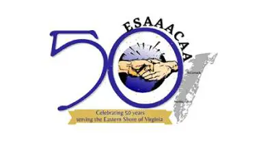 Logo celebrating 50 years of ESAAA with hands shaking over a sunset.